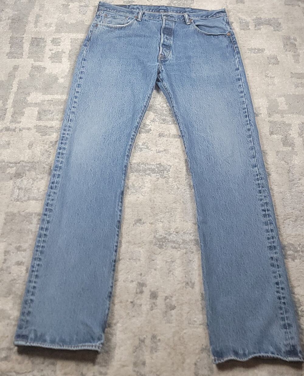 Levis 501 Men's Button-Fly Original Fit Wide Leg Blue Denim Jeans Sz 38x34